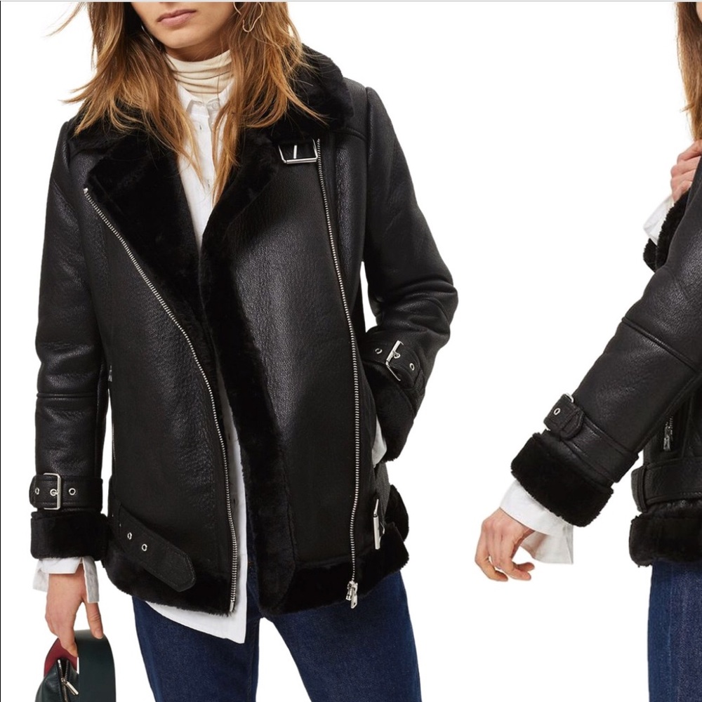 Top Shop faux shearling Biker Jacket